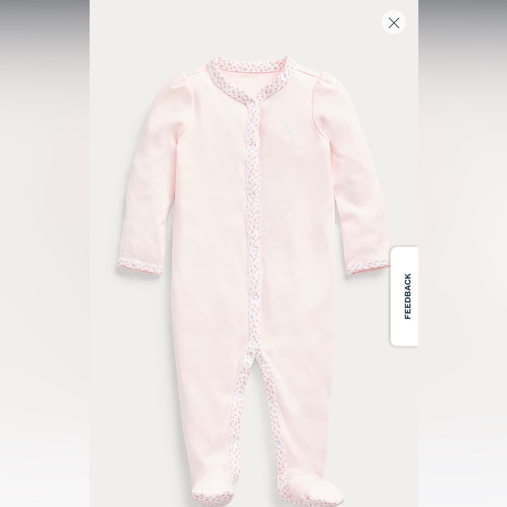 NWT Ralph Lauren Baby Girl 3M Pink Floral Trim Onesie